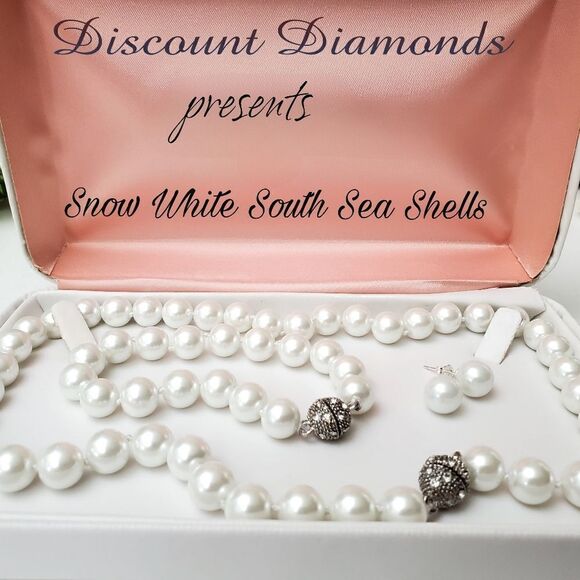 White South Sea Shell Pearls Jewelry - Pure White 10mm South Sea Shell Pearls 4 pc Earrings Bracelet Necklace 925